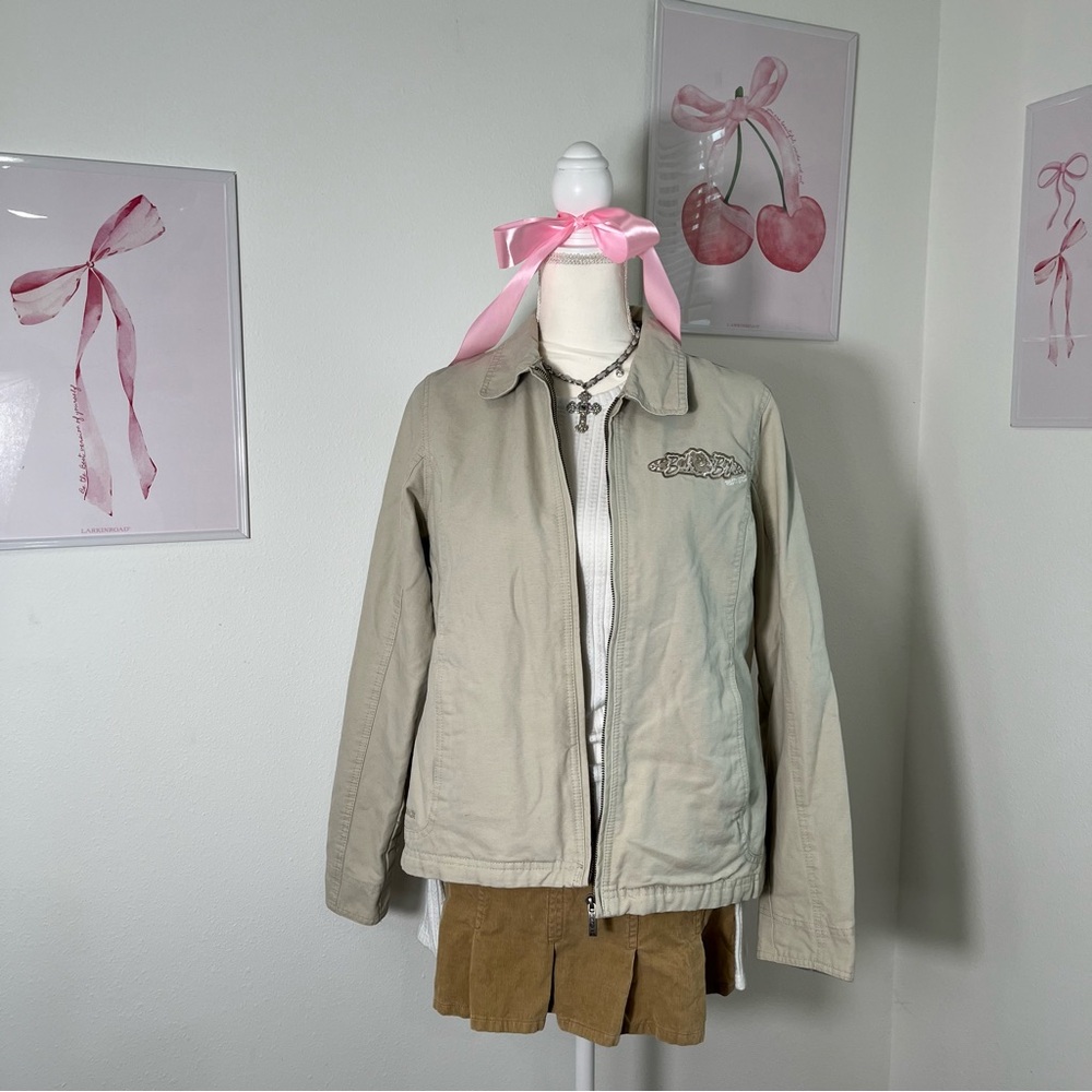 Y2K Cream Zip Detroit Jacket Utility Barn Chore Collared‎ Jacket Womens Medium
